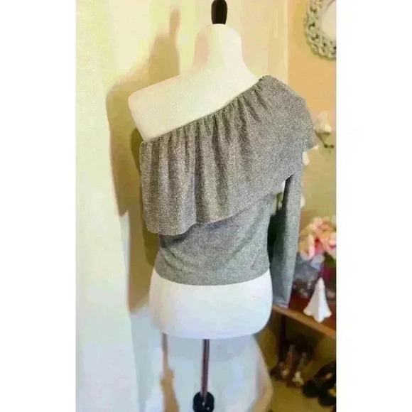 One Shoulder Sparkly Grey Long Sleeve Top by Zara - Picture 2 of 4